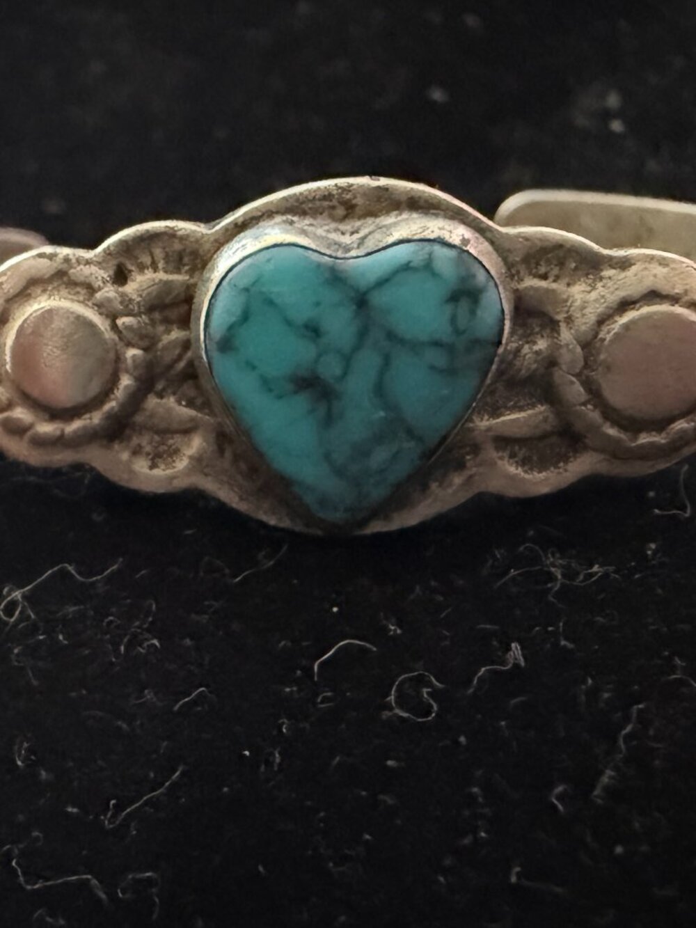 Vintage Child/Baby Heart Shaped Turquoise and Silver Cuff Bracelet